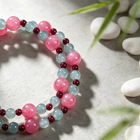 Natürliches Granat Chalcedon Perlenarmband Für Damen Zweireihig Mode High-End Edelsteinschmuck Elegantes Mehrfarbiges Armband Geschenk