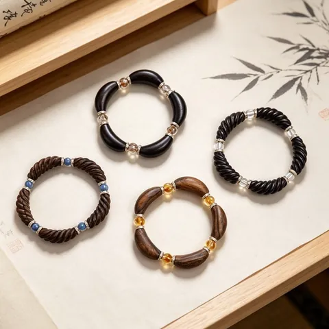Handgefertigt Sandelholz Ebenholz Naturkristall Perlenarmband Neuer Chinesischer Zen-Stil Legierung Strass Perlenarmreif Für Unisex Schmuck