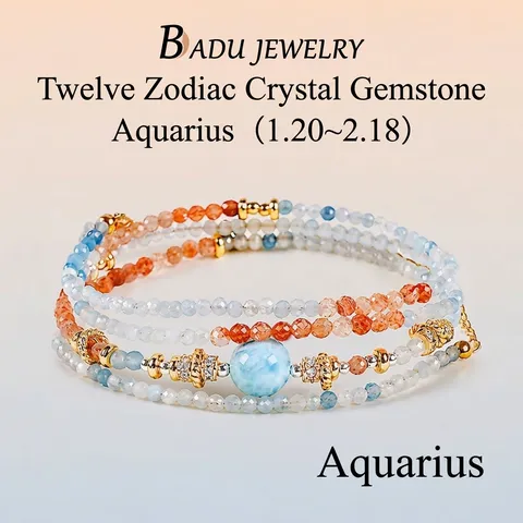Zodiac Natural Stone Crystal Beaded Bracelet For Women Multi-layer Fashion Commute Jewelry Handmade Gemstone Charm Hand String Gift