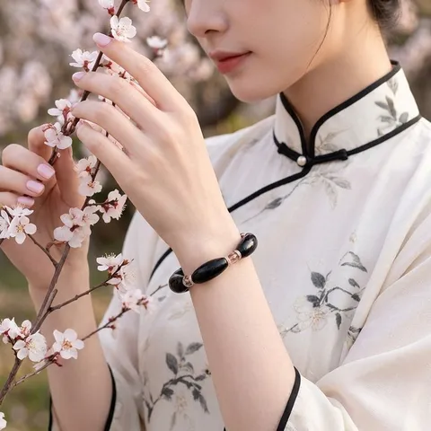 Handgefertigt Sandelholz Ebenholz Naturkristall Perlenarmband Neuer Chinesischer Zen-Stil Legierung Strass Perlenarmreif Für Unisex Schmuck
