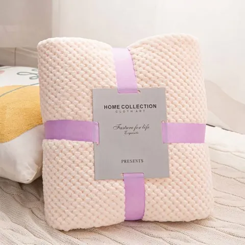 Manta de Franela Suave con Textura de Rejilla de Piña Manta de Felpa para Cama Sofá Oficina Siesta Cálida Manta Decorativa de Color Sólido
