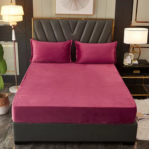 Crystal Velvet Fitted Sheet Set Warm Plush Mattress Protector Nordic Solid Color Bed Cover With Elastic Bottom Soft Cozy Bedding For Home