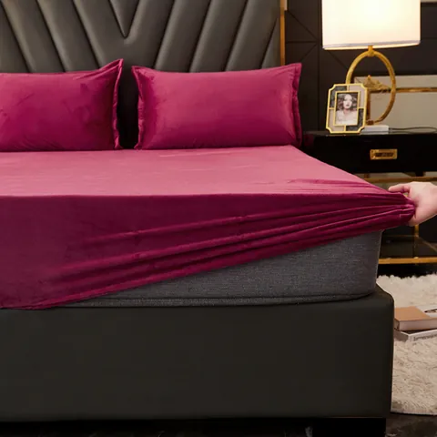 Crystal Velvet Fitted Sheet Set Warm Plush Mattress Protector Nordic Solid Color Bed Cover With Elastic Bottom Soft Cozy Bedding For Home