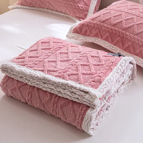 Thickened Taffeta Velvet Blanket Soft Milk Velvet Throw For Office Bedding Solid Color Rhombus Textured Plush Warm Blanket Home Decor