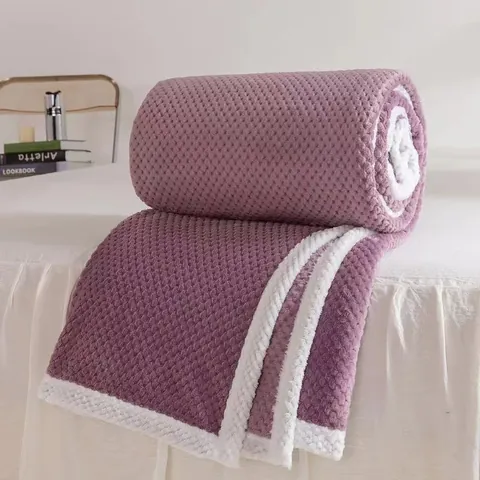 Manta Moderna de Terciopelo de Leche y Franela Engrosada Rejilla de Piña Suave Cálida Color Sólido Textura de Gofre para Cama Sofá Oficina