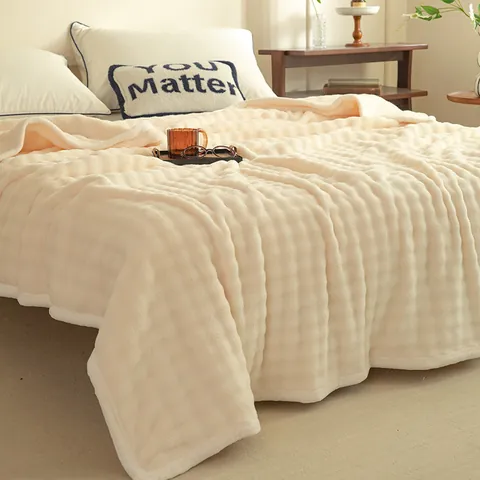 Modern Soft Milk Velvet Blanket Thick Waffle Texture Flannel Nap Blanket For Office Bedroom Cozy Polyester Sofa Cover Blanket Gift
