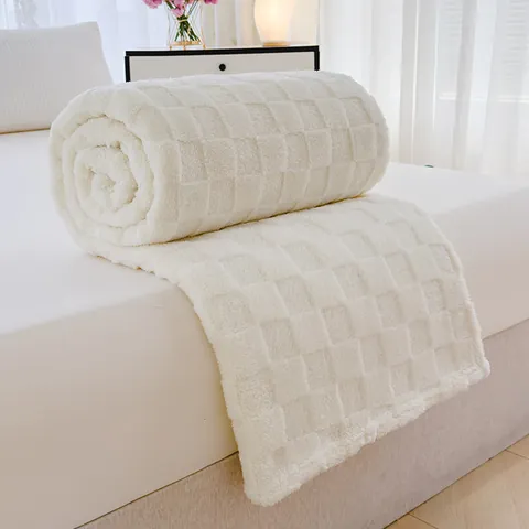 Moderne Minimalistische Einfarbige Karierte Vliesdecke Weiche Warme Geprägte Gitter Tufting-Samt Klimaanlage Nickerchen Decke Für Sofa Bett Haus Büro Komfort