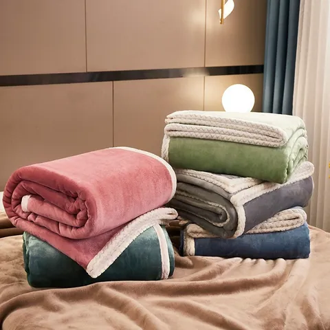 Thickened Double Layer Milk Velvet Blanket Soft Warm Flannel Fleece Throw For Sofa Bed Modern Minimalist Solid Color Home Bedding Decor
