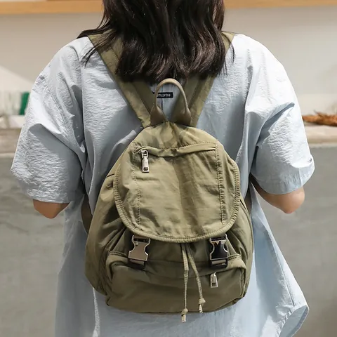 Japanese Retro Washed Canvas Backpack For Women Fashion Metallic Silver Large Capacity Student School Bag Casual Daypack