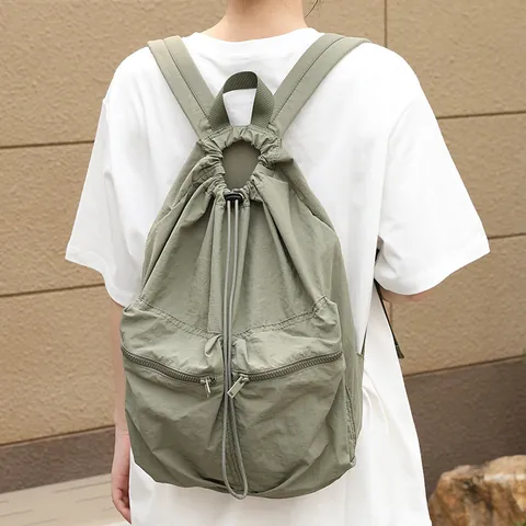 Japanese Style Casual Pleated Nylon Backpack Drawstring Large Capacity School Bag For Women Streetwear Fashion Backpack