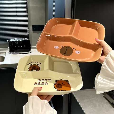 Niedlicher Wasserschwein Cartoon Keramik Geteilter Teller Portionskontrolle Mikrowellengeeignet Kinder Erwachsene Geschirr