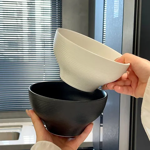 Modern Minimalist Ceramic Ribbed Bowl Matte Frosted Soup Bowl Dessert Fruit Serving Rice Bowl For Daily Home Kitchen