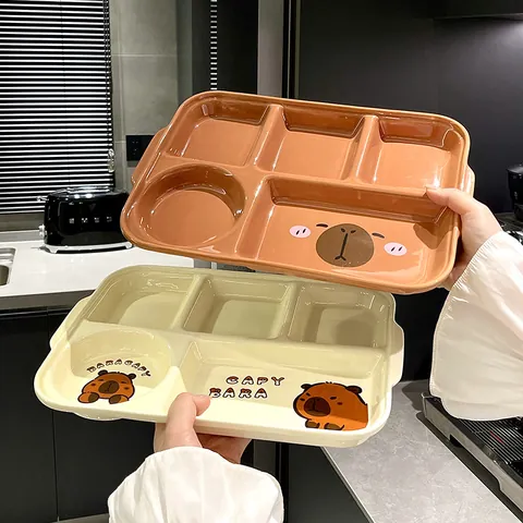 Süße Capybara Cartoon Keramik Geteilter Abendessen Teller Unterglasur Rechteckiges Tablett Mikrowellengeeignetes Geschirr Für Kinder Erwachsene