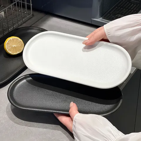 Modern Matte Ceramic Fish Plate Oval Serving Dish Underglaze Color Serving Tray Microwave Oven Safe Dinnerware For Seafood Snacks