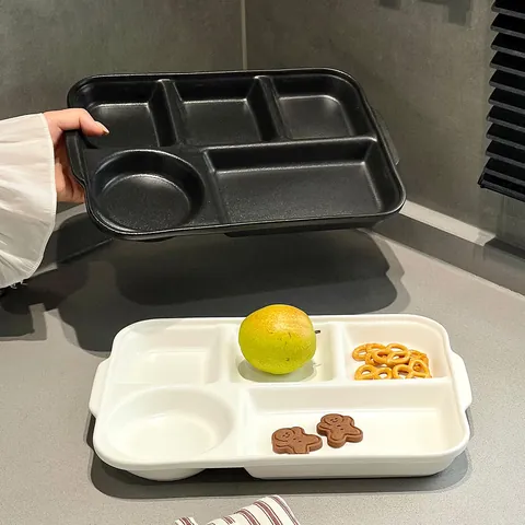 Modern Matte Ceramic Divided Compartment Plate Portion Control Meal Tray Healthy Breakfast Dinnerware Serving Dish