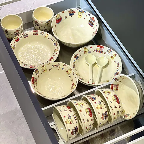 Korean Style Cute Little Bear Paradise Ceramic Dinnerware Set Cartoon Bear Bowl Plate Mug Microwave Oven Safe Tableware