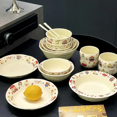 Korean Style Cute Little Bear Paradise Ceramic Dinnerware Set Cartoon Bear Bowl Plate Mug Microwave Oven Safe Tableware