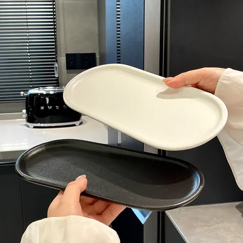 Modern Matte Ceramic Fish Plate Oval Serving Dish Underglaze Color Serving Tray Microwave Oven Safe Dinnerware For Seafood Snacks