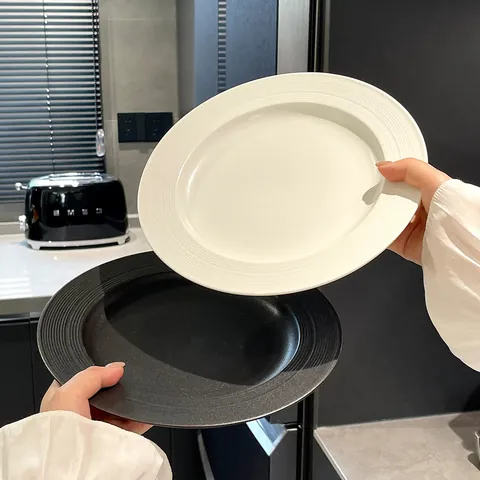 Assiette Plate En Céramique Minimaliste Moderne Finition Mate Texture De Spirale Rond Plat Service Pour Steak Pâtisserie Restaurant Maison Vaisselle