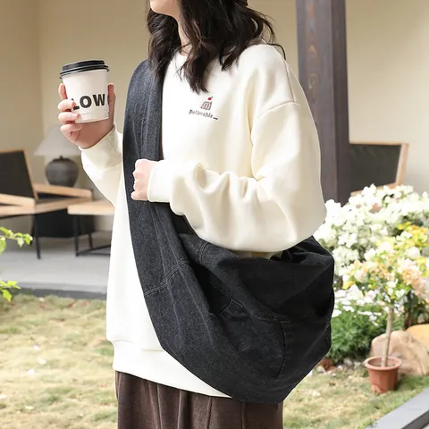 Japanese Casual Denim Dumpling Crossbody Bag For Women Large Capacity Knot Shoulder Bag Fashion Solid Color Hobo Bag