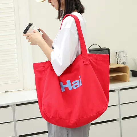 Dames Koreaanse Stijl Canvas Tote Bag Grote Capaciteit Gewassen Distressed Letterprint Schoudertas Casual Dagelijks Woon-werkverkeer Tas