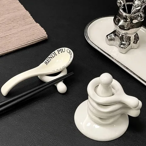 Minimalist Ceramic Chopstick Rest Stackable Multiple Rings Stand Modern Tableware Storage Stand Handmade Glazed Porcelain Decoration Home Kitchen Ornament