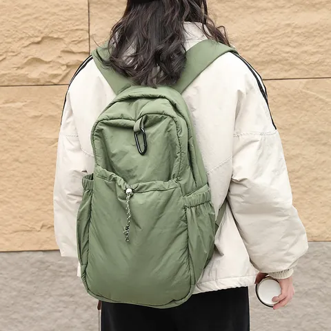 Japanese Pleated Nylon Backpack For Women Large Capacity Drawstring Fashion Casual School Bag Solid Color Rucksack