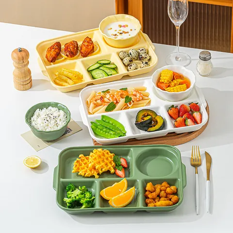 Keramik Geteilte Speiseteller Minimalistischer Creme-Stil Mehrere Fächer Sektionalteller Für Gesundes Abnehmen Frühstück Geschirr Für Erwachsene Kinder