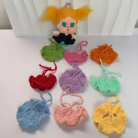 Handgemachte Gestrickte Puppenkleidung Bikini Rock Set Für Kleine Plüschpuppen Häkeln Mini Puppen Outfit Zubehör Zum Verkleiden