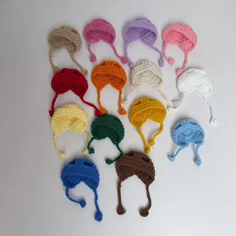 Handmade Knitted Mini Hat For Doll Decoration Cute Woolen Crochet Doll Cap With Straps Gromit Style Doll Accessories