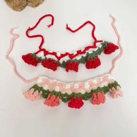 Handmade Crochet Lily Of The Valley Pet Collar Cute Knitted Cat Necklace Puppy Flower Bib Bandana Small Dog Hat Accessories