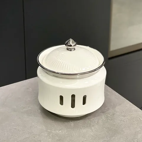 Ceramic Luxury Bird's Nest Stew Pot With Silver Trim Candle Heating Base Porcelain Dessert Serving Bowl With Lid For Hotel Home