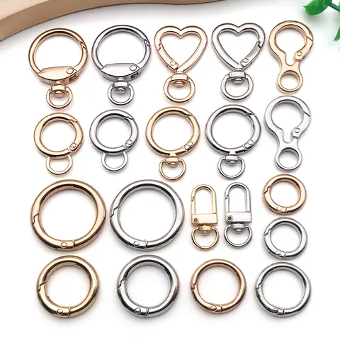 Zinc Alloy Spring Ring Open Lobster Clasp Heart Round Oval Dog Clasp Findings For Keychain DIY Jewelry Making Bag Connector Accessories Gold Silver Plated Metal Buckle