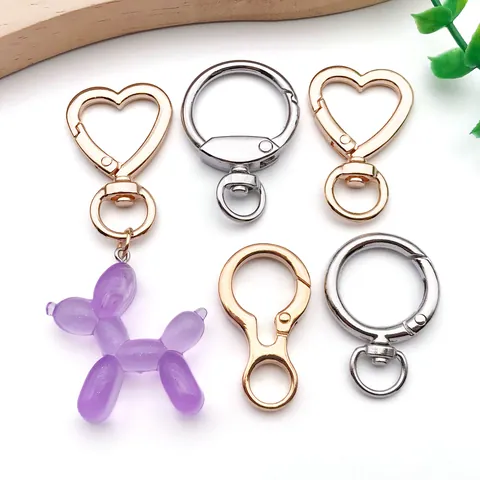 Zinc Alloy Spring Ring Open Lobster Clasp Heart Round Oval Dog Clasp Findings For Keychain DIY Jewelry Making Bag Connector Accessories Gold Silver Plated Metal Buckle