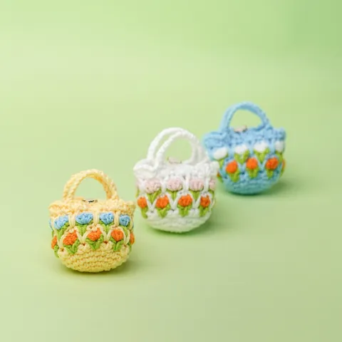 Handmade Knitted Tulip Earphone Bag Woolen Crochet Bluetooth Earphone Case Protective Pouch Universal Storage Bag For Gift