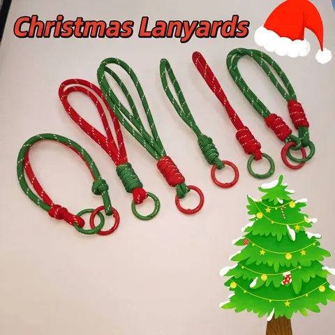 Christmas Handmade Woven Lanyard Patchwork Polyester Cord Metal Round Clasp For Mobile Phone Bag Key Decoration Accessory