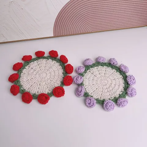 Handmade PP Crochet Flower Coaster Rose Pumpkin Small Flower Pattern Heat Insulation Table Mat Creative Gift Home Decor