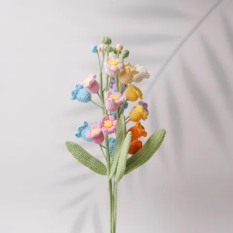 Handmade Crochet Lily Of The Valley Knitted Flower Bouquet Artificial Yarn Everlasting Flowers For Home Decoration Office Table Ornament Gift For Women