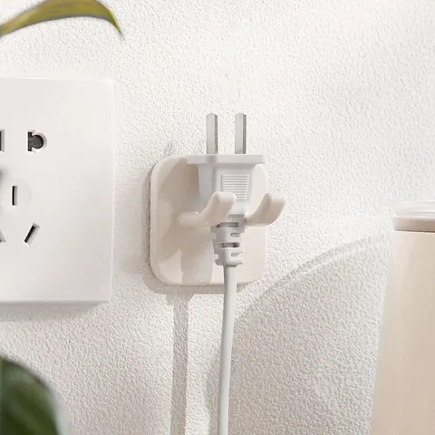 Gancho para Enchufe Sin Perforación Organizador de Cable de Alimentación Autoadhesivo Soporte de Almacenamiento de Cables de Pared para Electrodomésticos Diseño Minimalista Blanco