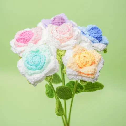 Handgemaakte Gebreide Rozenbloem Haakwerk Wollen Garen Puntige Verloopblaadjes Kunstbloem Voor Huis Tafeldecoratie Cadeau