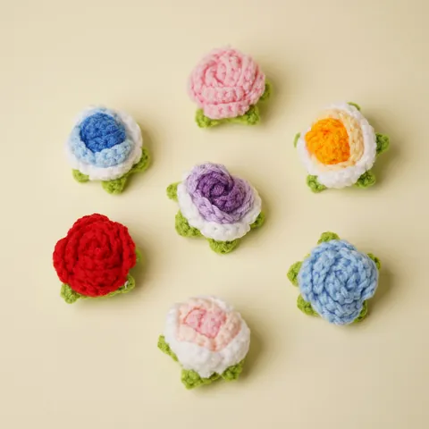 Handmade Knitted Mini Rose Flower Head DIY Garment Accessories Craft Crochet Floral Decoration Multi-Color Multi-Petal