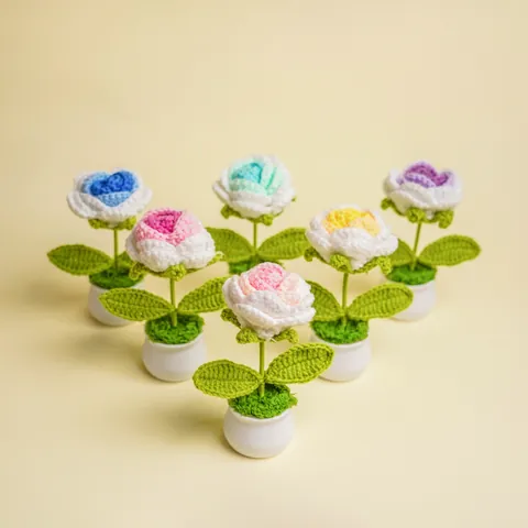 Handgemaakte Gebreide Roos Potplant Gehaakte Bloem Ornament Afstudeercadeau Interieurdecoratie Tafel Bureau Decoratie