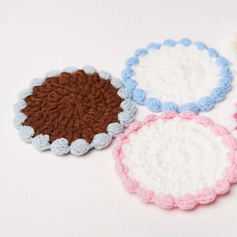 Handmade Crochet Wool Coasters Macaron Cream Style Round Heat Insulated Table Mat Home Office Decorative Cup Coaster
