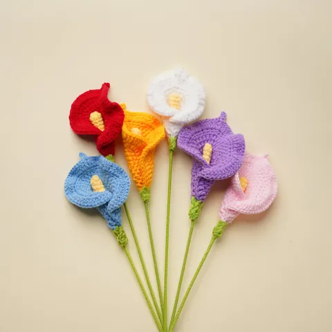 Handmade Calla Lily Crochet Flower Knitted Yarn Artificial Eternal Flowers Home Decor Desktop Decoration Gift