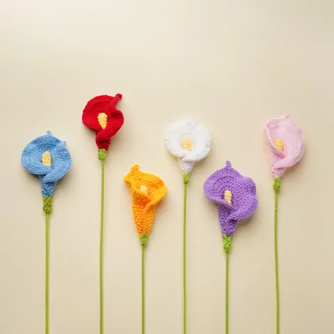 Handmade Calla Lily Crochet Flower Knitted Yarn Artificial Eternal Flowers Home Decor Desktop Decoration Gift