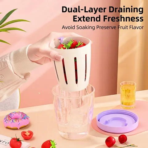 Portable Double Layer Salad Cup With Fork Sealed Draining Fruit Breakfast Cup Lunch Box For Office Picnic Student Storage