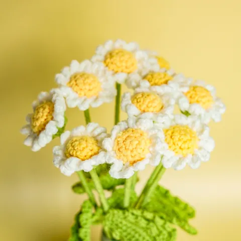 Handmade Crochet Knitted Daisy Flower Bouquet Artificial Everlasting Flowers Home Decor Gift For Friend Valentine's Day