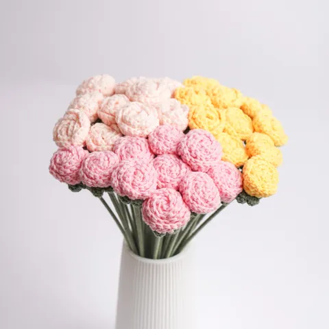 Handgemaakt Wollen Boeket Kunstmatige Bubble Roos Handgemaakte Garen Bloem Voor Valentijn Verjaardagscadeau Huisdecoratie Kantoor Tafeldecoratie