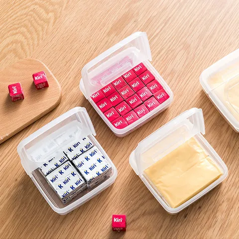 Japanese Refrigerator Food Storage Box Transparent Flip Top Plastic Cheese Slice Butter Scallion Garlic Preservation Case