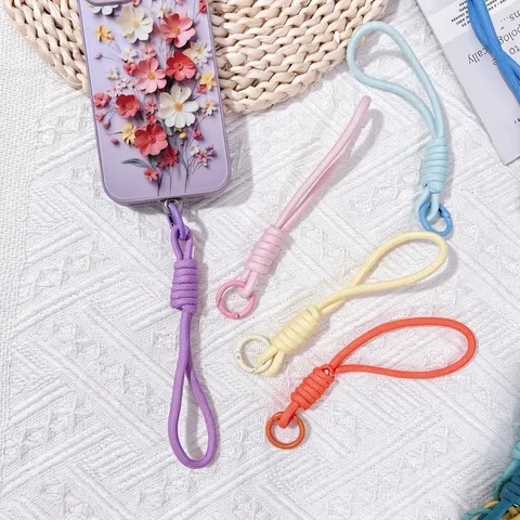 Cordón de Muñeca Corto Tejido a Mano Para Teléfono Vaso de Agua Correa Anti-Pérdida Llavero de Poliéster Trenzado Color Dopamina
